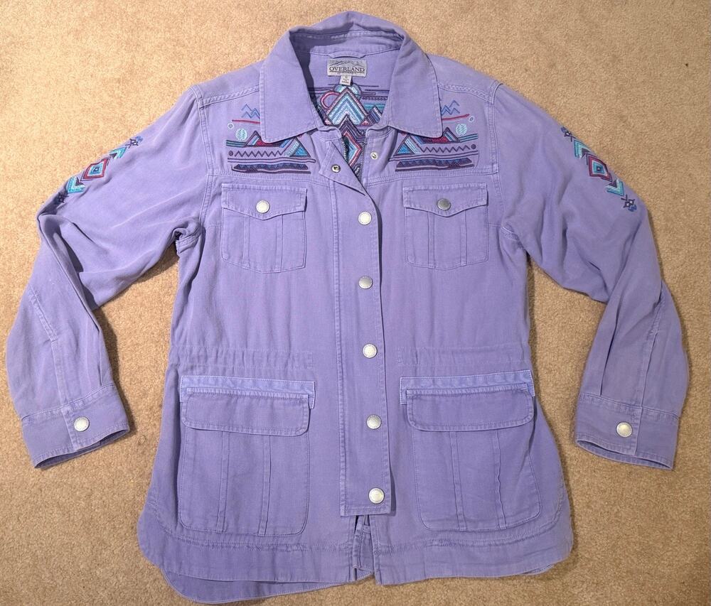 Overland Embroidered Cotton Utility Jacket Women's Size S Peri Purple Southwest